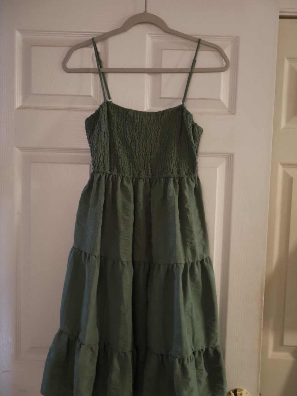Women’s Dark Olive Green Tiered Sundress with Smocked Bodice